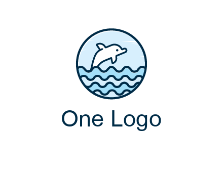 dolphin with sea waves in circle