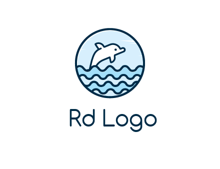 dolphin with sea waves in circle