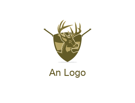 deer head in shield with gun
