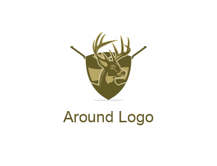 deer head in shield with gun