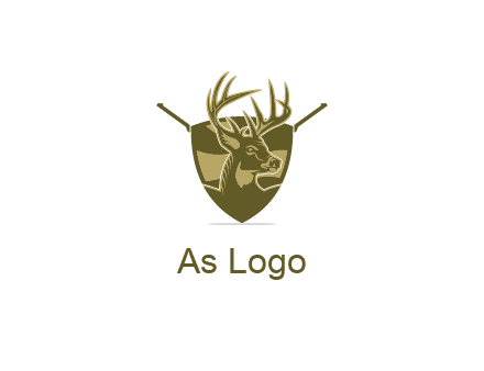 deer head in shield with gun