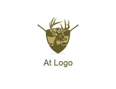 deer head in shield with gun