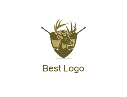 deer head in shield with gun