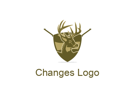 deer head in shield with gun