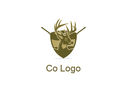 deer head in shield with gun