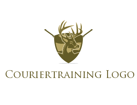 deer head in shield with gun
