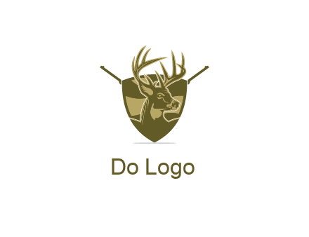 deer head in shield with gun