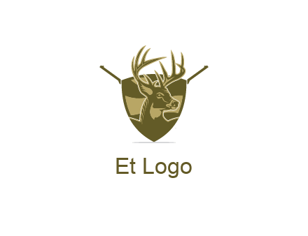 deer head in shield with gun
