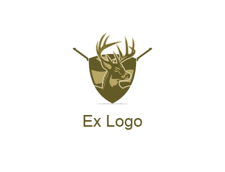 deer head in shield with gun