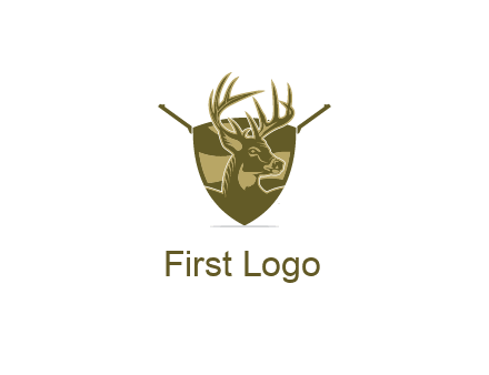 deer head in shield with gun