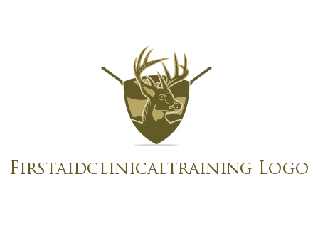 deer head in shield with gun