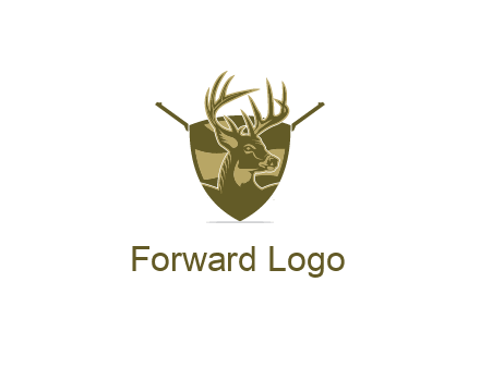 deer head in shield with gun