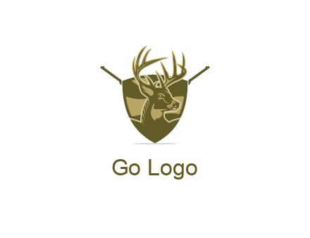 deer head in shield with gun