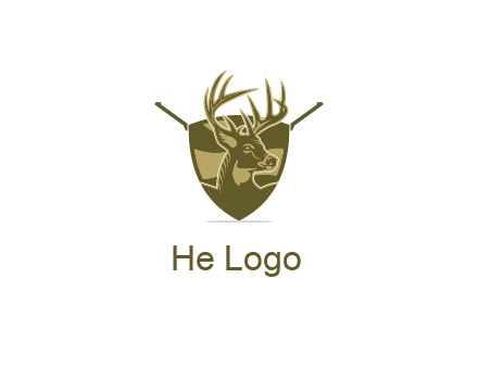 deer head in shield with gun