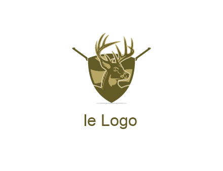 deer head in shield with gun