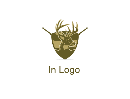 deer head in shield with gun