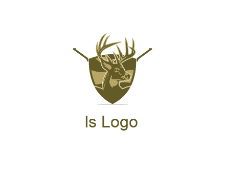 deer head in shield with gun