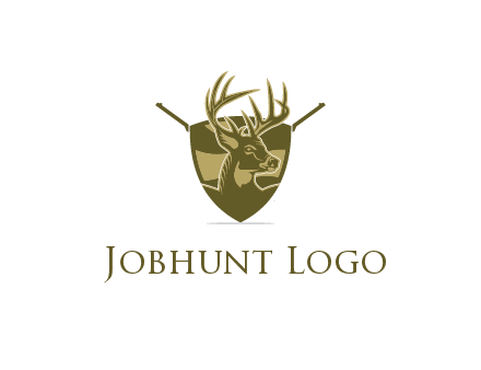 deer head in shield with gun