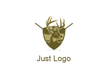 deer head in shield with gun