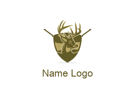 deer head in shield with gun
