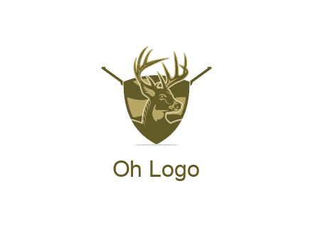 deer head in shield with gun