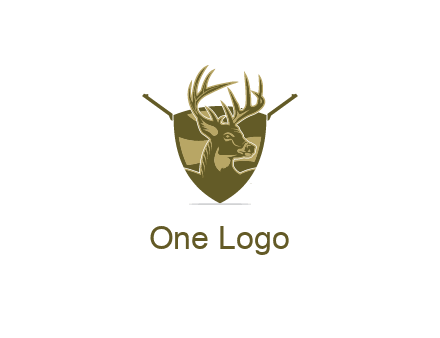 deer head in shield with gun