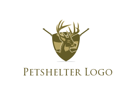 deer head in shield with gun