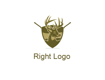 deer head in shield with gun
