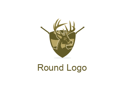 deer head in shield with gun