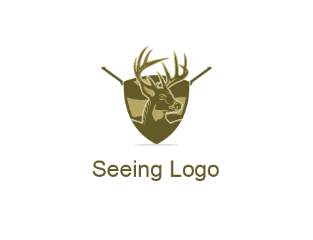 deer head in shield with gun