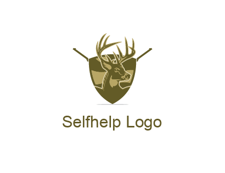 deer head in shield with gun