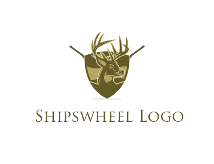 deer head in shield with gun