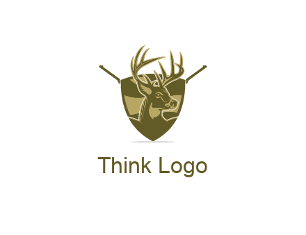 deer head in shield with gun