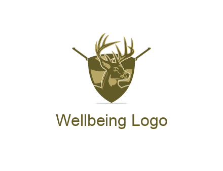 deer head in shield with gun