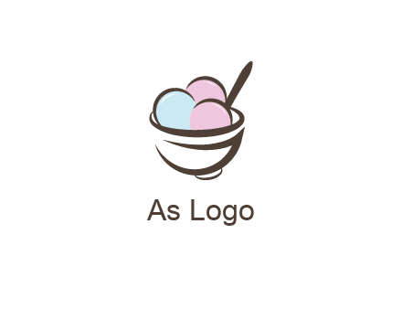 ice cream scoops with spoon in abstract bowl
