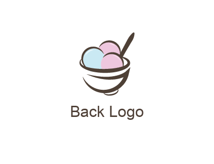 ice cream scoops with spoon in abstract bowl