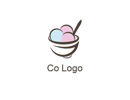 ice cream scoops with spoon in abstract bowl