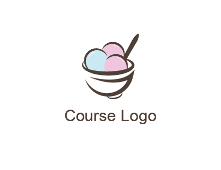 ice cream scoops with spoon in abstract bowl