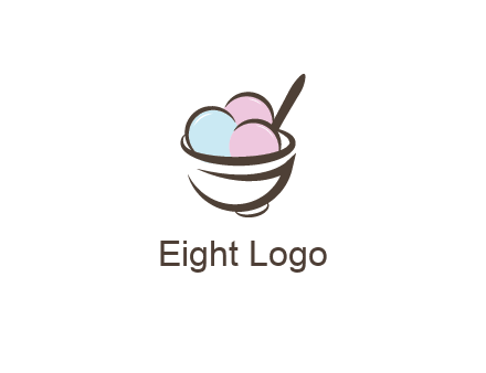 ice cream scoops with spoon in abstract bowl