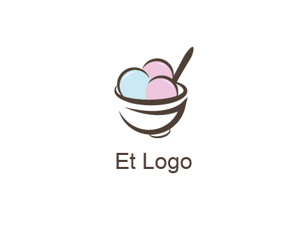 ice cream scoops with spoon in abstract bowl