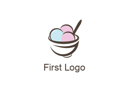 ice cream scoops with spoon in abstract bowl