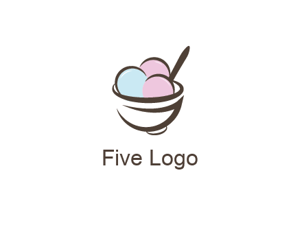ice cream scoops with spoon in abstract bowl