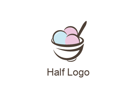 ice cream scoops with spoon in abstract bowl