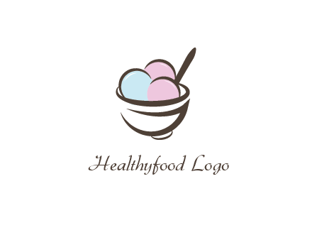ice cream scoops with spoon in abstract bowl