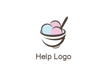 ice cream scoops with spoon in abstract bowl