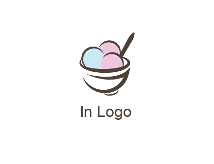 ice cream scoops with spoon in abstract bowl