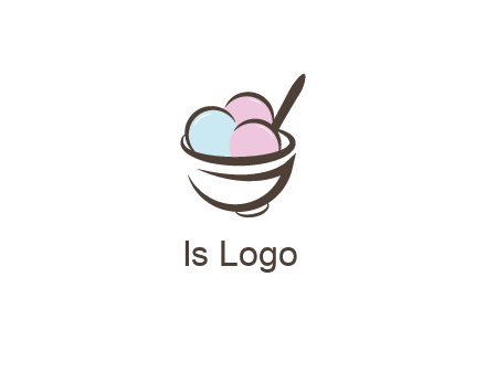 ice cream scoops with spoon in abstract bowl