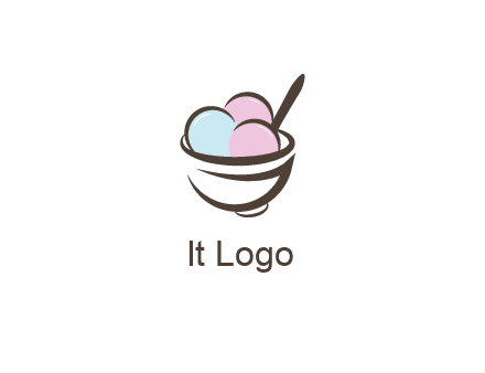 ice cream scoops with spoon in abstract bowl