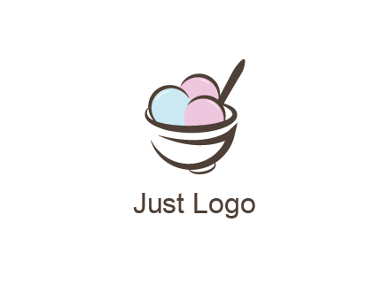 ice cream scoops with spoon in abstract bowl