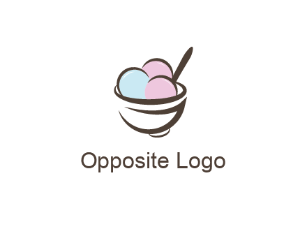 ice cream scoops with spoon in abstract bowl